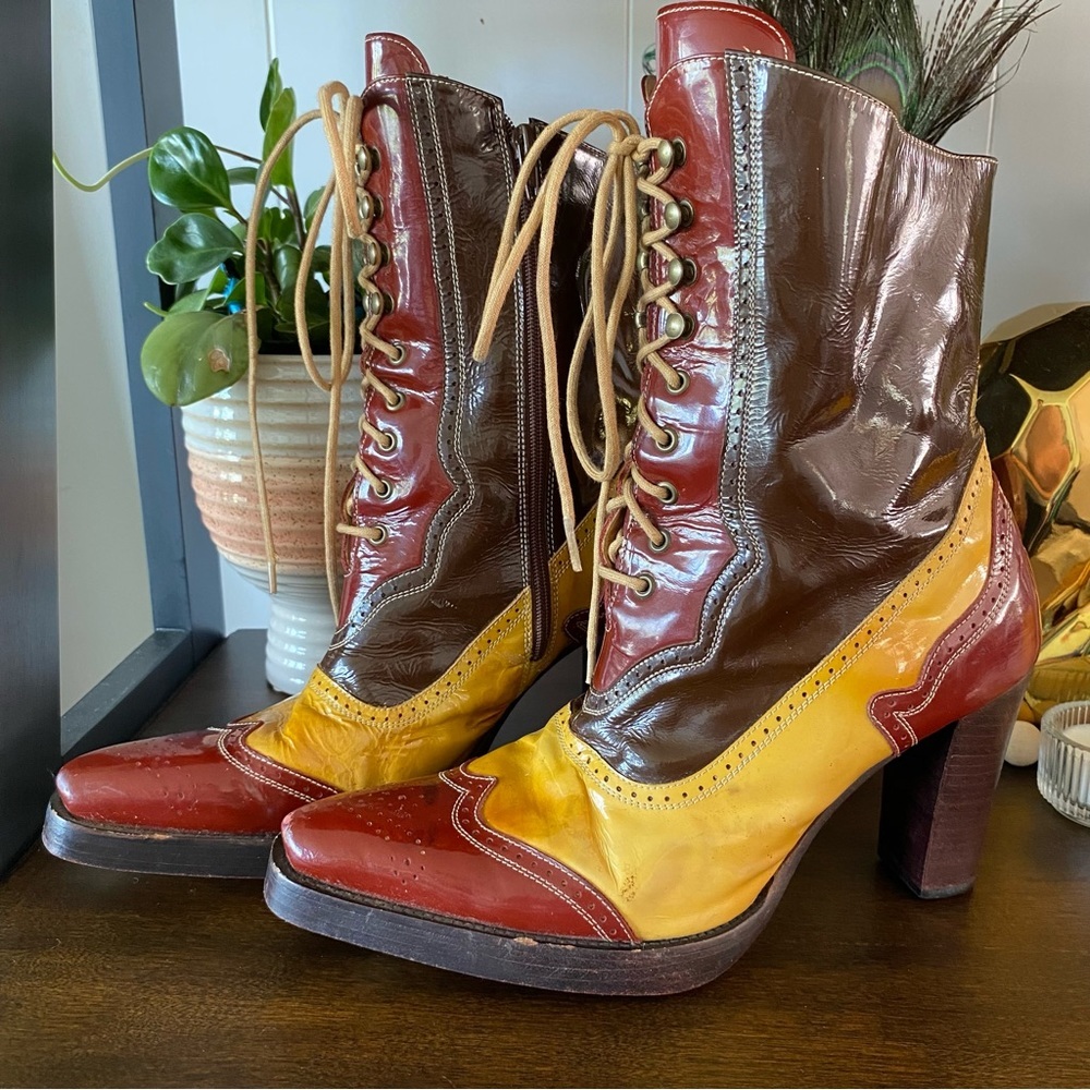 Charlie 1 Horse Sample Artisan Handcrafted Brazil Leather Multi Lace Up Heeled